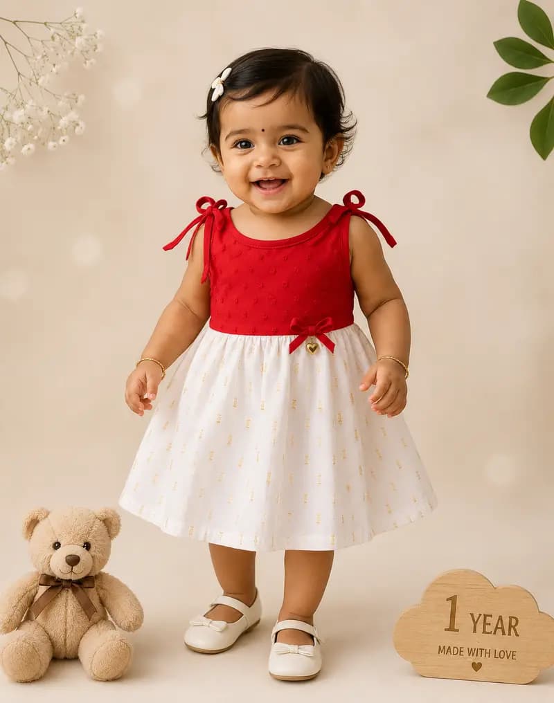 Red Ethnic Knot Frock for Baby Girls thumbnail 2