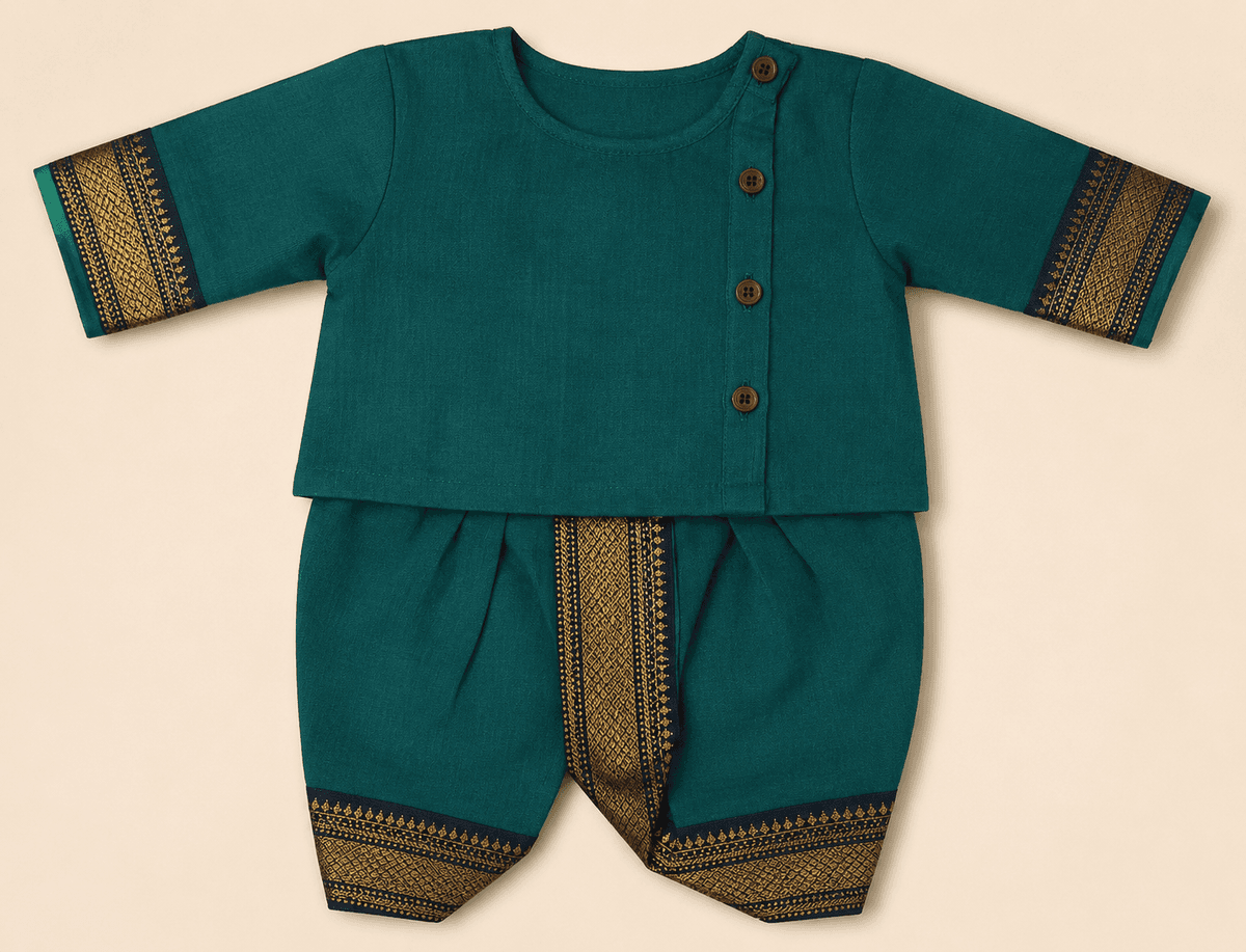 Mangalagiri cotton kurtha dhoti set green  thumbnail 2