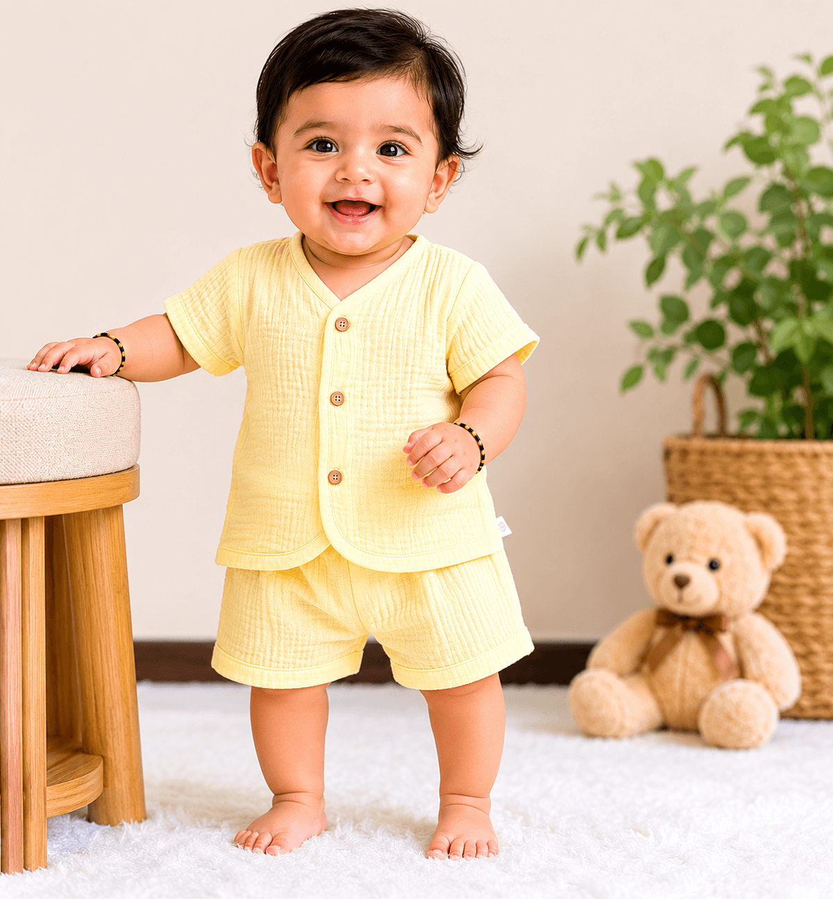 Crinkle Muslin Cotton Yellow baby boy thumbnail 2