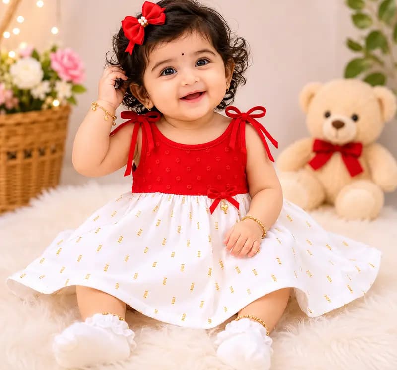 Red Ethnic Knot Frock for Baby Girls