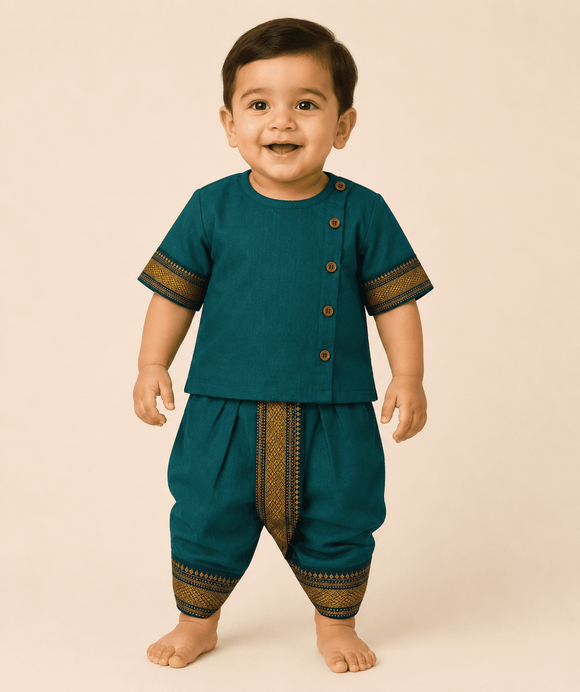 Mangalagiri cotton kurtha dhoti set green 