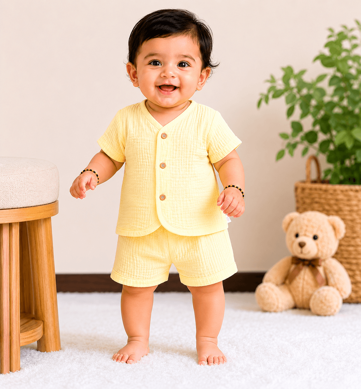 Crinkle Muslin Cotton Yellow baby boy thumbnail 3