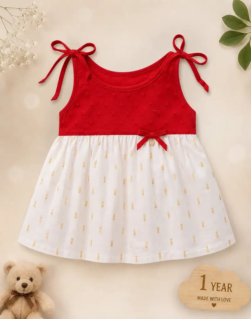 Red Ethnic Knot Frock for Baby Girls thumbnail 3