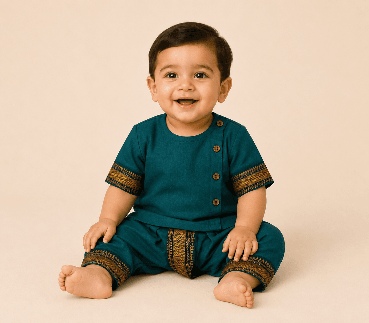 Mangalagiri cotton kurtha dhoti set green  thumbnail 3