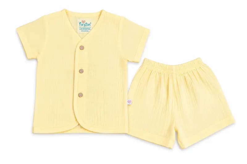 Crinkle Muslin Cotton Yellow baby boy