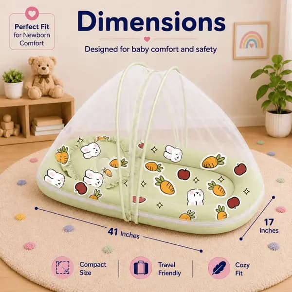 TinyKiddo Large Baby Bedding Set with Mosquito Net – Pure Cotton Comfort thumbnail 3